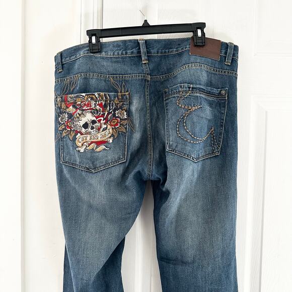 Marc Ecko Vintage Y2K Standard Embroidered Pocket Cut & Sew Skull Denim Jeans 38 - Picture 6 of 11